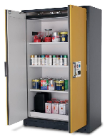 Bezpečnostní skříň s požární odolností 90min_3x police, 1x spodní záchytná vana, ocelový poplastovaný plech